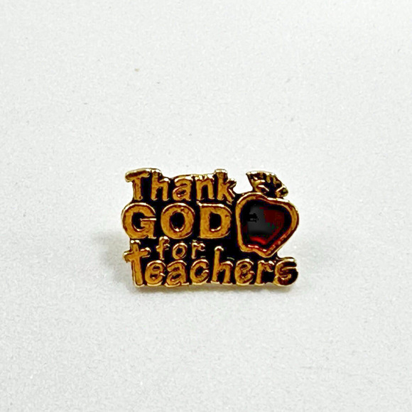 Thank God for‎ Teachers Pin Brooch Apple Red Gold Tone Lapel Religious - Picture 5 of 9